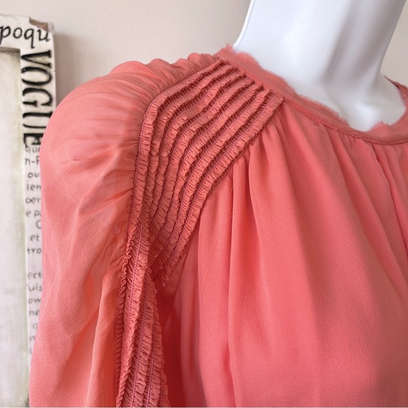 Ulla Johnson Noelle Dahlia Coral Silk Long Sleeve Wedding Guest Midi Dress Sz 2 - Picture 16 of 17